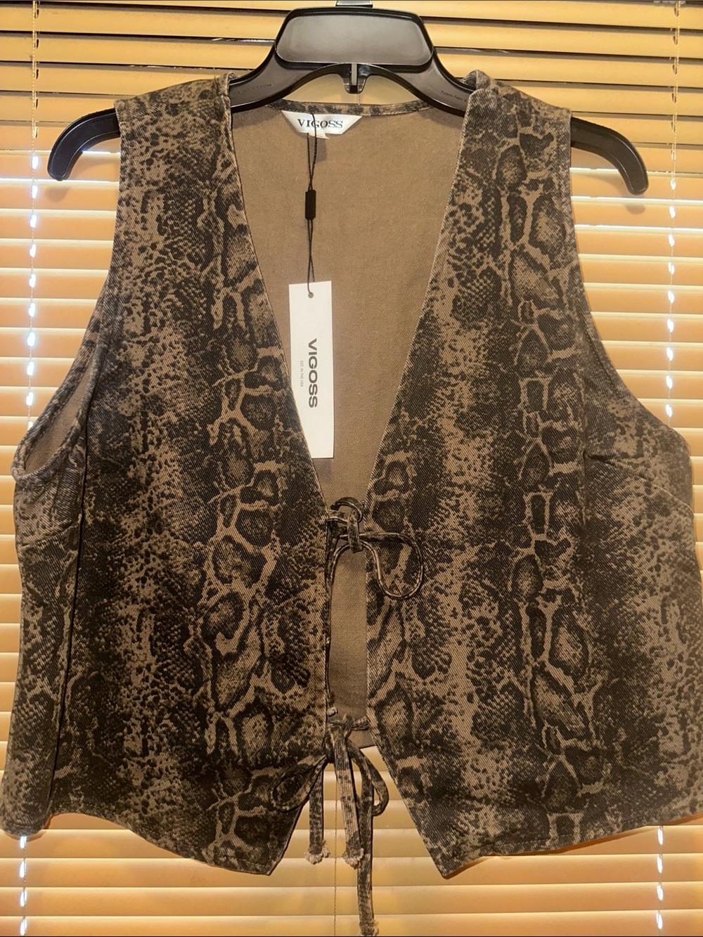 Vigoss Brown Snake-Print Tie-Front Vest